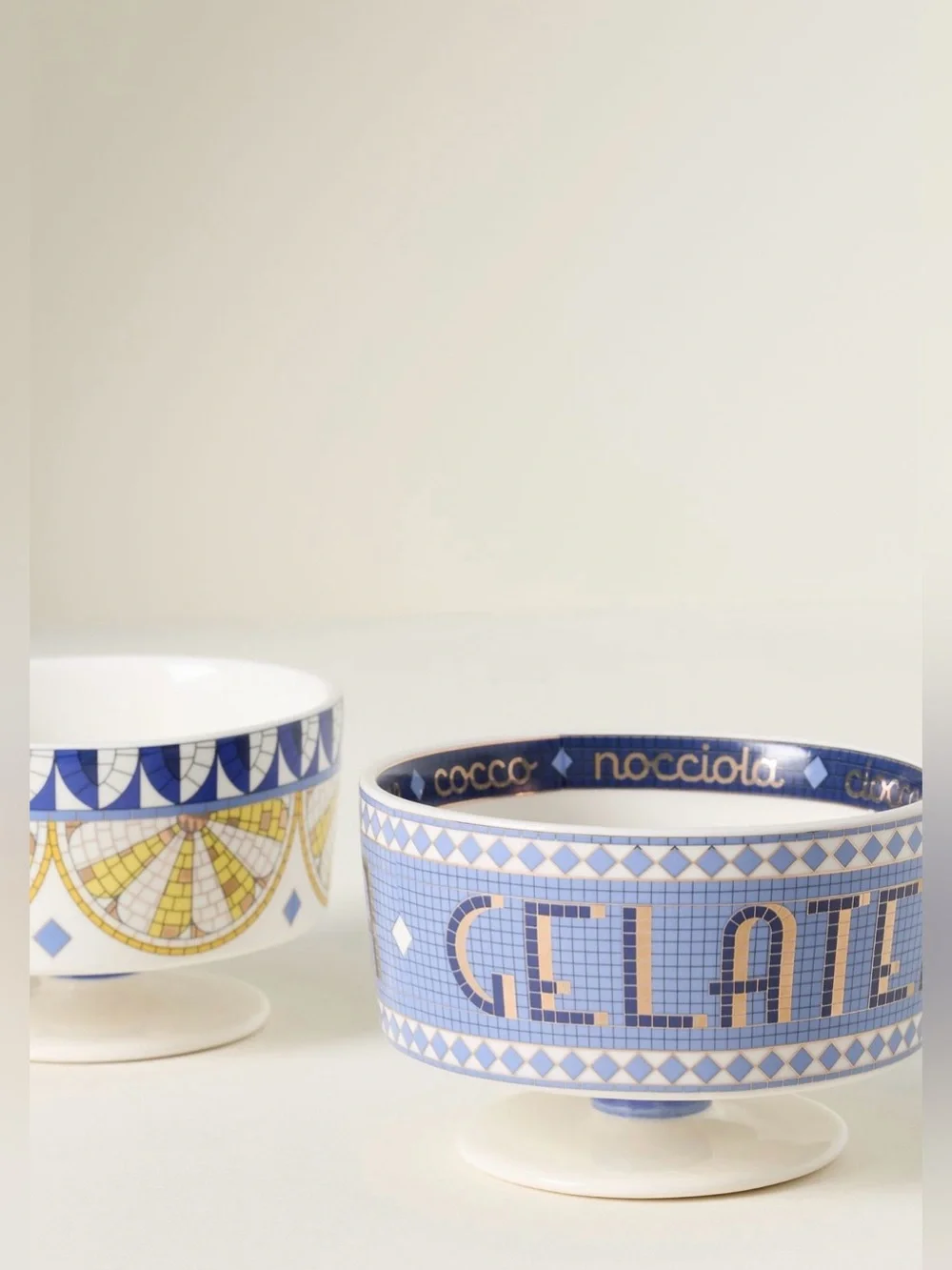 Anthropologie Bistro Tile Stoneware 24k Gold Accent Italia Gelato Bowl, Lemon